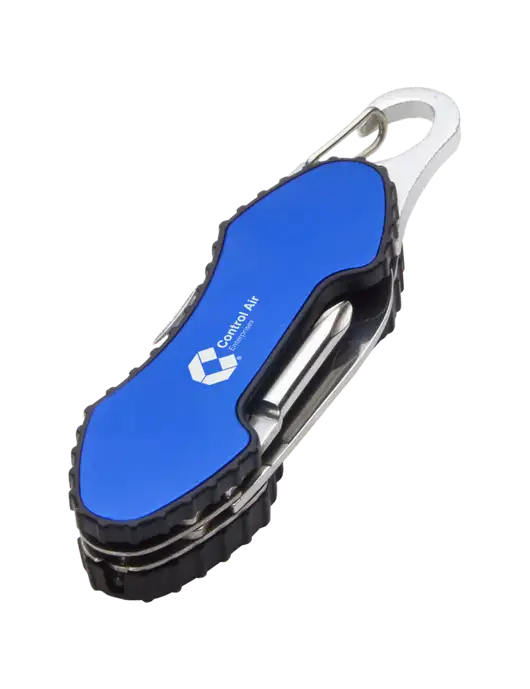 Blue 6 in 1 Tool with Carabiner w/Control Air Enterprises Logo