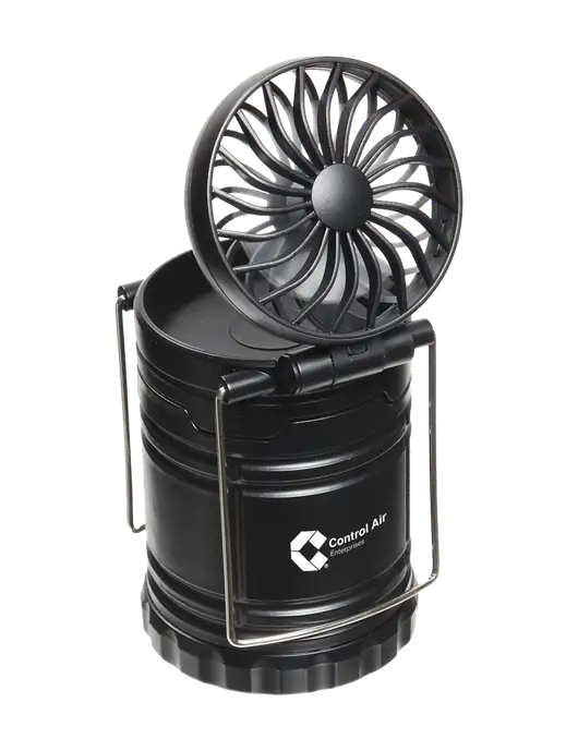 Black Retro Lantern with Fan w/Control Air Enterprises Logo