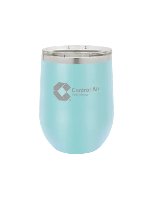 Polar Camel 12 oz Powder Coated Light Blue Vacuum Insulated Stemless Wine Tumbler w/Control Air Enterprises Logo