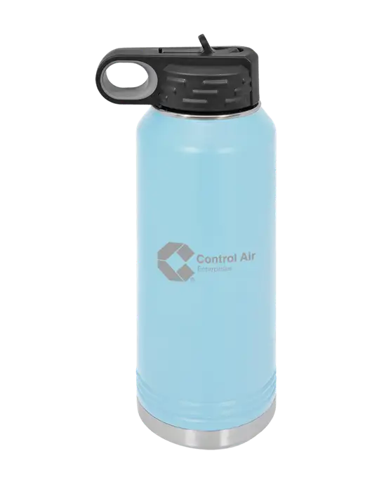 Polar Camel 32 oz Powder Coated Light Blue Vacuum Insulated Water Bottle w/Control Air Enterprises Logo