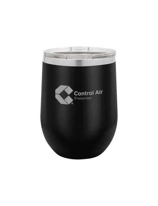 Polar Camel 12 oz Powder Coated Black Vacuum Insulated Stemless Wine Tumbler w/Control Air Enterprises Logo