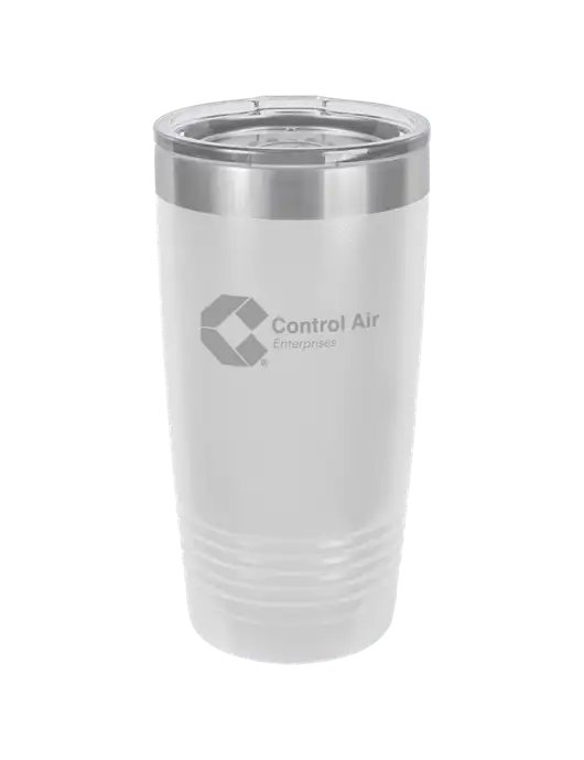 Polar Camel 20 oz Powder Coated White Vacuum Insulated Tumbler  w/Control Air Enterprises Logo