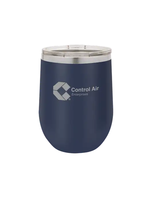 Polar Camel 12 oz Powder Coated Navy Vacuum Insulated Stemless Wine Tumbler w/Control Air Enterprises Logo