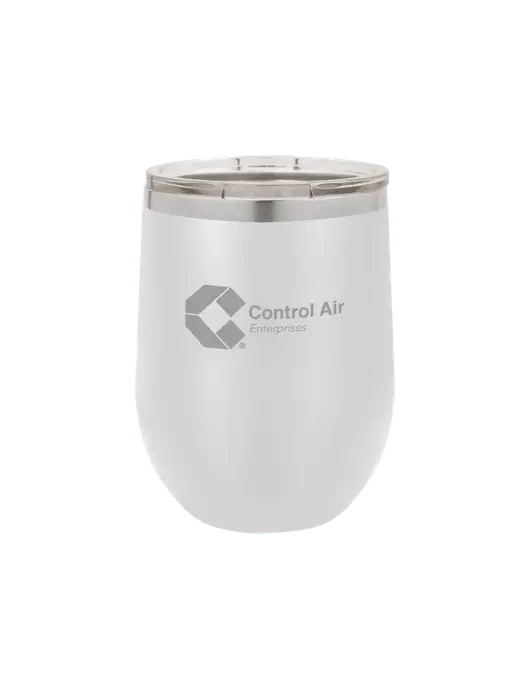 Polar Camel 12 oz Powder Coated White Vacuum Insulated Stemless Wine Tumbler w/Control Air Enterprises Logo