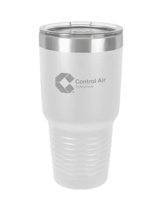 Polar Camel 30 oz Powder Coated White Vacuum Insulated Tumbler  w/Control Air Enterprises Logo