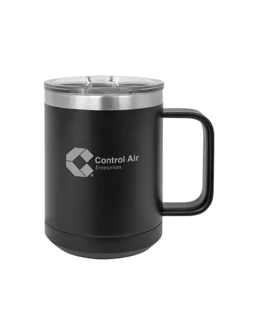 Polar Camel 15 oz Powder Coated Black Vacuum Insulated Mug with Slider Lid w/Control Air Enterprises Logo