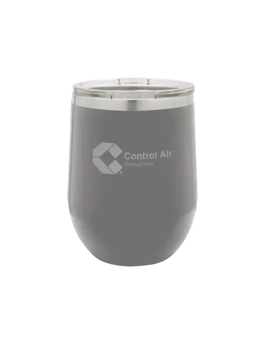 Polar Camel 12 oz Powder Coated Grey Vacuum Insulated Stemless Wine Tumbler w/Control Air Enterprises Logo