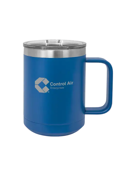 Polar Camel 15 oz Powder Coated Royal Vacuum Insulated Mug with Slider Lid w/Control Air Enterprises Logo