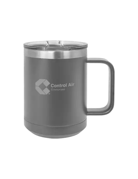Polar Camel 15 oz Powder Coated Grey Vacuum Insulated Mug with Slider Lid w/Control Air Enterprises Logo