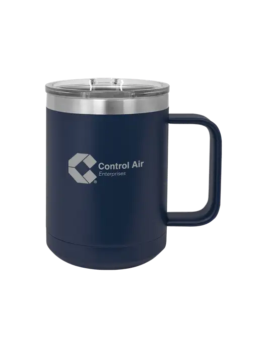Polar Camel 15 oz Powder Coated Navy Vacuum Insulated Mug with Slider Lid w/Control Air Enterprises Logo