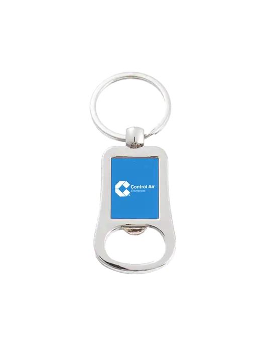 Silver & Blue Bottle Opener Keychain w/Control Air Enterprises Logo