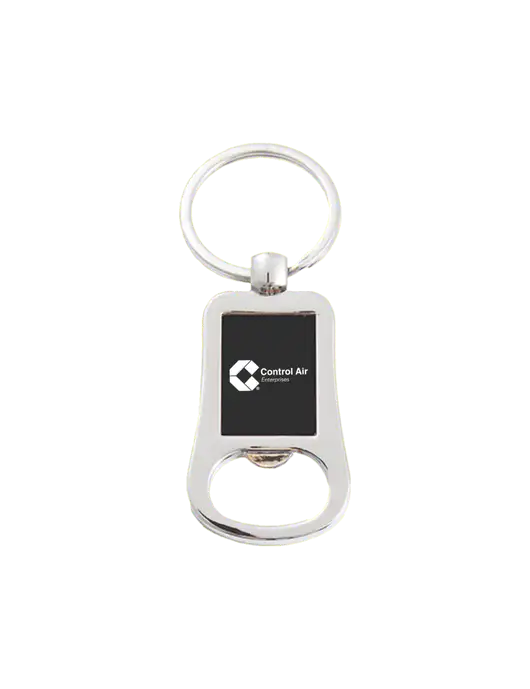 Silver & Black Bottle Opener Keychain w/Control Air Enterprises Logo