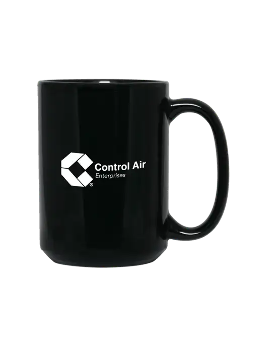 15 oz Black Ceramic Mug w/Control Air Enterprises Logo