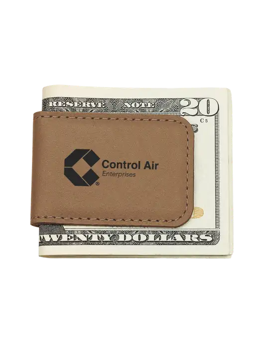 Tan Leatherette Money Clip w/Control Air Enterprises Logo