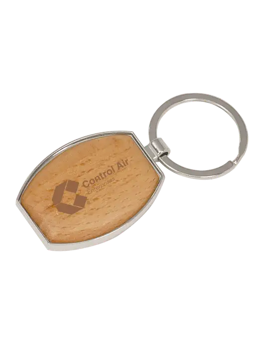 Wood & Silver Oval Keychain w/Control Air Enterprises Logo