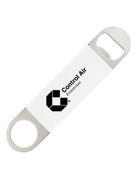 White Bottle Opener with Silicone Grip w/Control Air Enterprises Logo