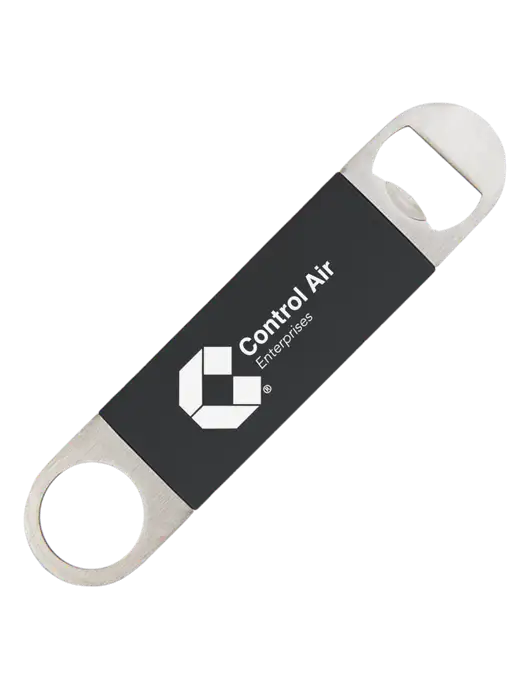 Black Bottle Opener with Silicone Grip w/Control Air Enterprises Logo