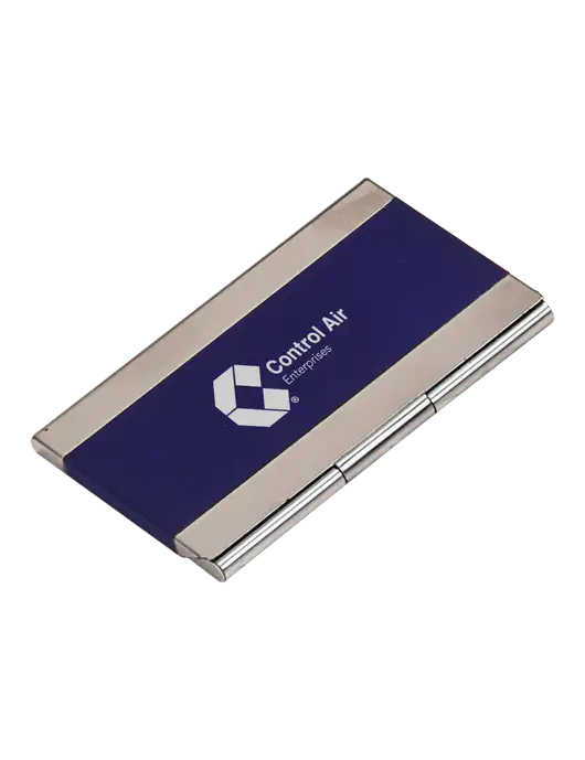 Blue 3.75 x 2.5 Business Card Holder w/Control Air Enterprises Logo