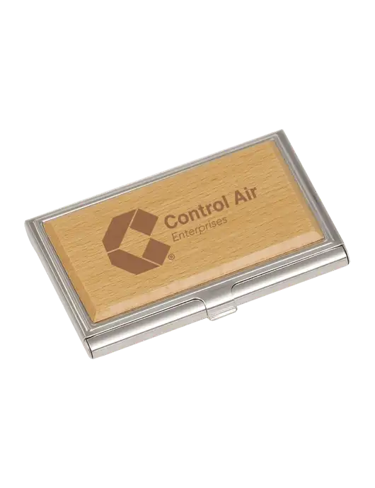 Wood & Silver Business Card Case w/Control Air Enterprises Logo