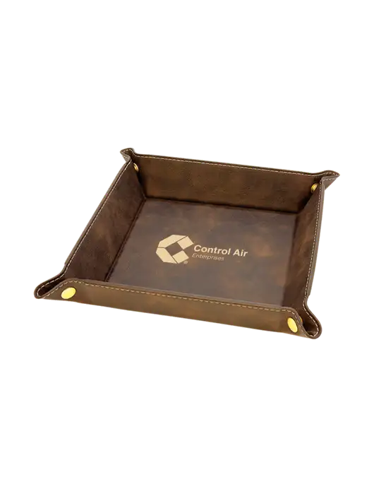 Rustic Leatherette Valet Tray, 6 x 6 w/Control Air Enterprises Logo