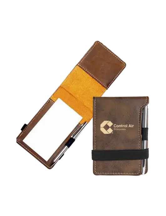 Rustic Leatherette Mini Notepad w/Pen, 3.25 x 4.75 w/Control Air Enterprises Logo