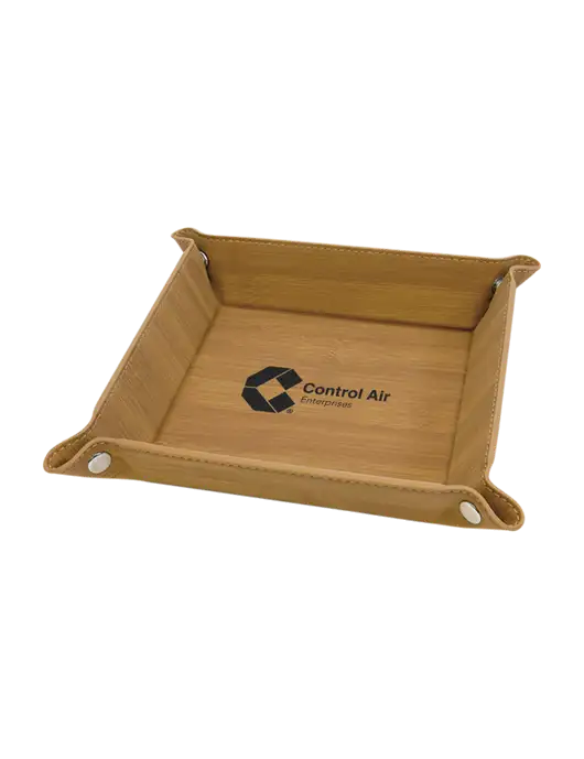 Bamboo Leatherette Valet Tray, 6 x 6 w/Control Air Enterprises Logo