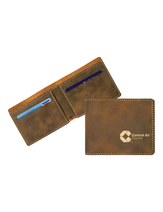 Rustic Leatherette Bifold Wallet w/Control Air Enterprises Logo
