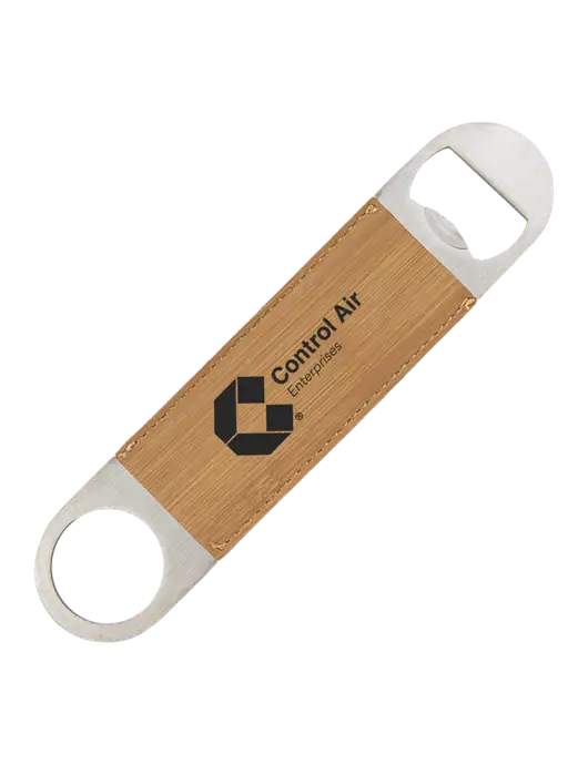 Bamboo Leatherette Bottle Opener w/Control Air Enterprises Logo