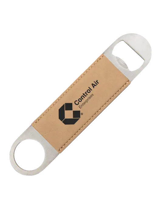 Tan Leatherette Bottle Opener w/Control Air Enterprises Logo