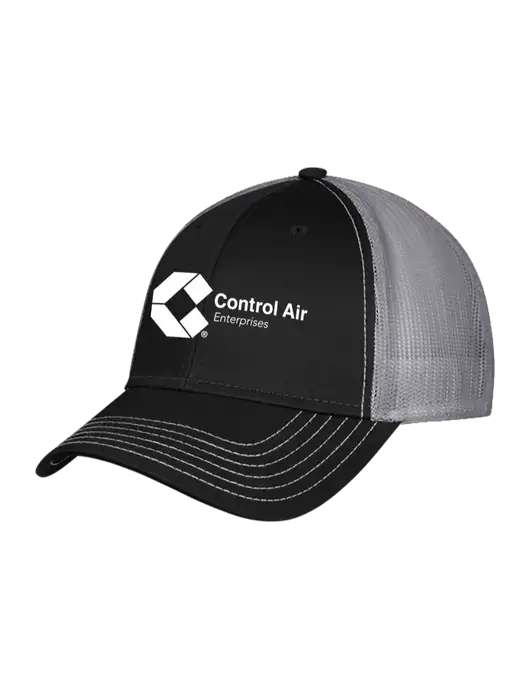 Black/Medium Dark Grey Mesh Trucker Cap Snap Back w/Control Air Enterprises Logo