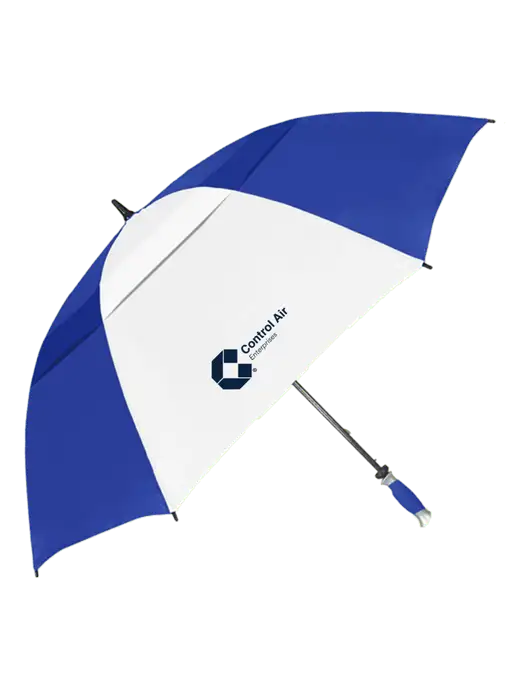 Royal/White Vented Typhoon Tamer Golf Umbrella w/Control Air Enterprises Logo