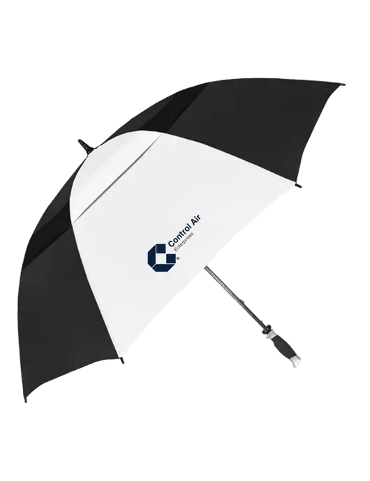 Black/White Vented Typhoon Tamer Golf Umbrella w/Control Air Enterprises Logo