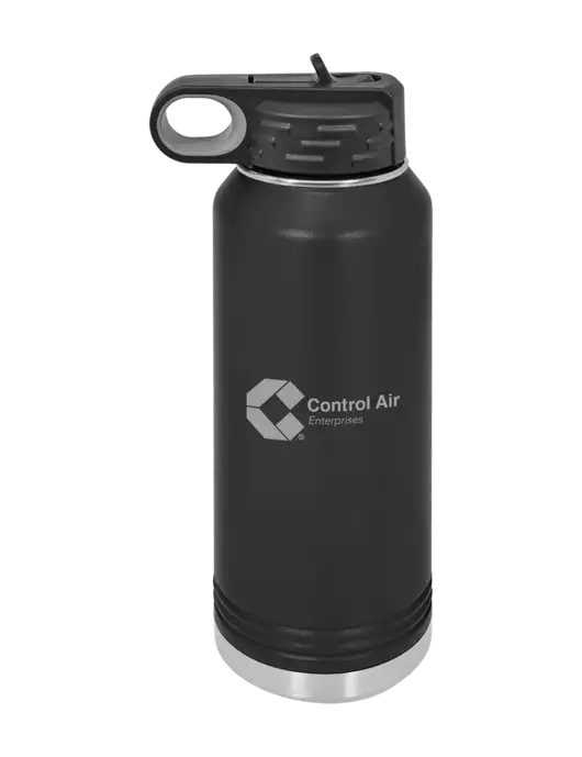 Polar Camel 32 oz Powder Coated Black Vacuum Insulated Water Bottle w/Control Air Enterprises Logo