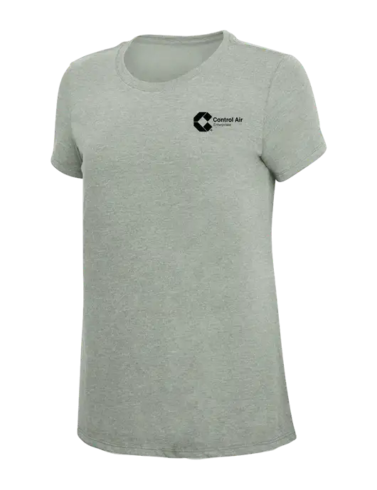 Womens Simply Soft Heathered Light Grey 4.5oz Poly/Combed Ring Spun Cotton T-Shirt w/Control Air Enterprises Logo
