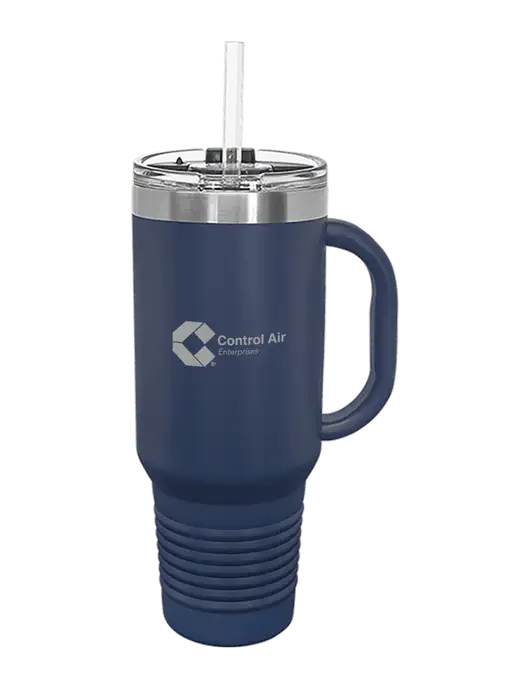Polar Camel 40 oz. Powder Coated Vacuum Insulated Navy Travel Mug with Straw w/Control Air Enterprises Logo