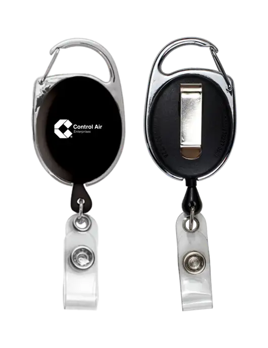 Black Carabiner Style Badge Reel and Badge Holder w/Control Air Enterprises Logo
