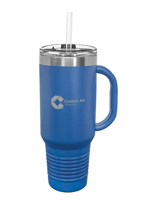 Polar Camel 40 oz. Powder Coated Vacuum Insulated Royal Travel Mug with Straw w/Control Air Enterprises Logo
