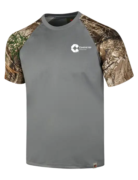 Russell Outdoors Medium Grey/Realtree Edge Camo Colorblock Performance T-Shirt w/Control Air Enterprises Logo