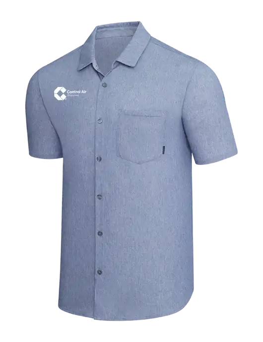OGIO Slate Blue Heather Extend Short Sleeve Button Up Shirt w/Control Air Enterprises Logo