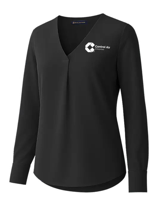 Brooks Brothers Womens Black Open-Neck Satin Blouse  w/Control Air Enterprises Logo