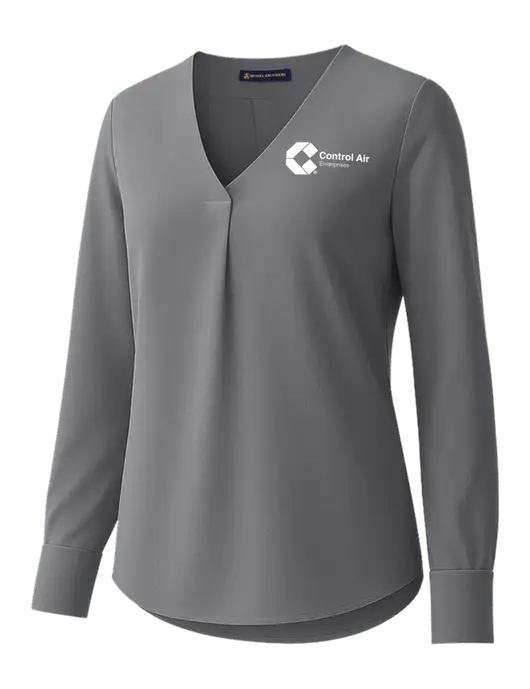 Brooks Brothers Womens Medium Grey Open-Neck Satin Blouse  w/Control Air Enterprises Logo