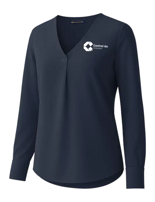 Brooks Brothers Womens Dark Navy Open-Neck Satin Blouse  w/Control Air Enterprises Logo