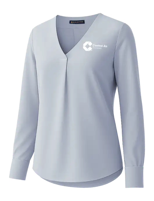 Brooks Brothers Womens Light Slate Blue Open-Neck Satin Blouse  w/Control Air Enterprises Logo