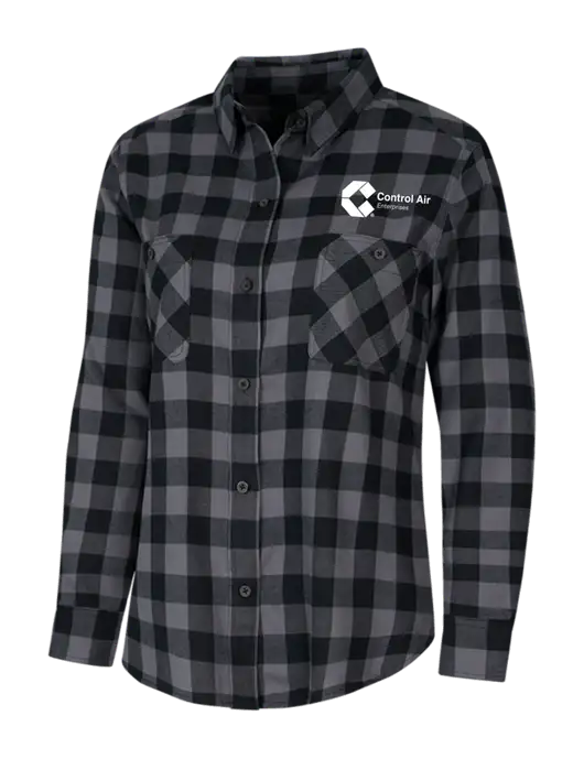 Womens Medium Grey/Black Buffalo Check Plaid Flannel Shirt w/Control Air Enterprises Logo