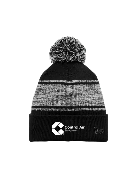 New Era Black/Charcoal Knit Chilled Pom Beanie w/Control Air Enterprises Logo