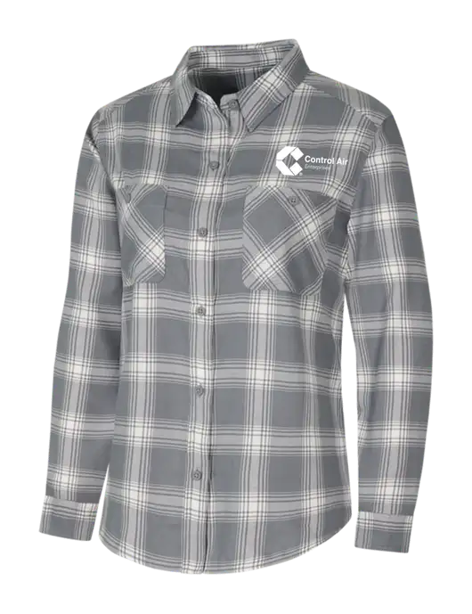 Womens Medium Grey/Cream Plaid Flannel Shirt w/Control Air Enterprises Logo