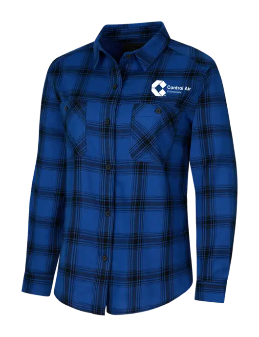 Womens Royal/Black Plaid Flannel Shirt w/Control Air Enterprises Logo
