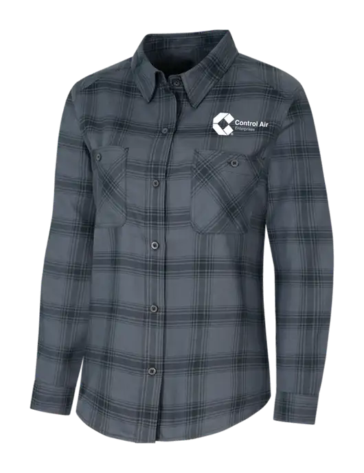 Womens Grey/Black Plaid Flannel Shirt w/Control Air Enterprises Logo