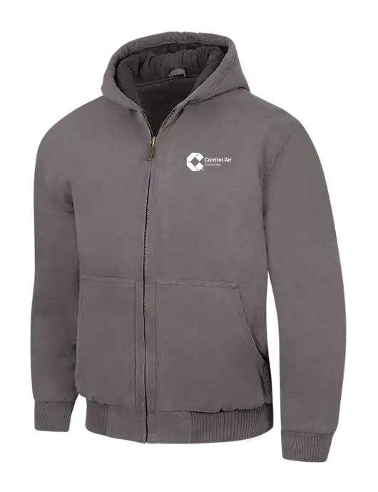CornerStone Medium Grey Washed Duck Cloth Insulated Hooded Work Jacket w/Control Air Enterprises Logo