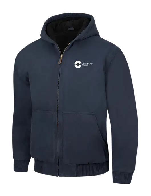 CornerStone Navy Washed Duck Cloth Insulated Hooded Work Jacket w/Control Air Enterprises Logo